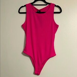 S.‎ Christina Ribbed Hot Pink Sleeveless Bodysuit with High-Cut Leg Opening
